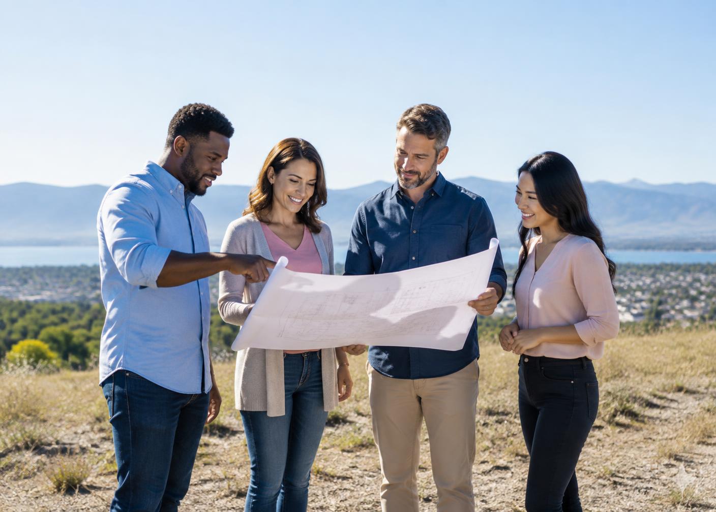 A group reviewing plans for a future community space